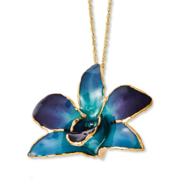 24k Gold Trim lacquer Dipped Real Dendrobium Orchid 20 inch Gold-tone Necklace - Picture 13 of 13